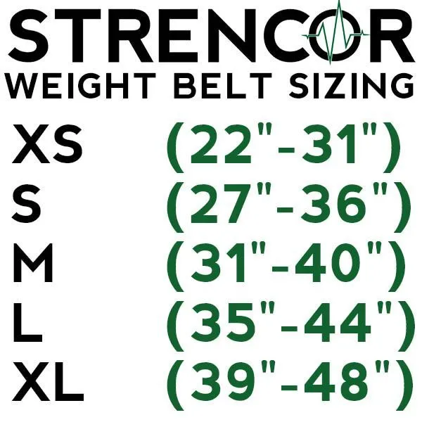 Strencor 4" Leather Weightlifting Belt Size Chart